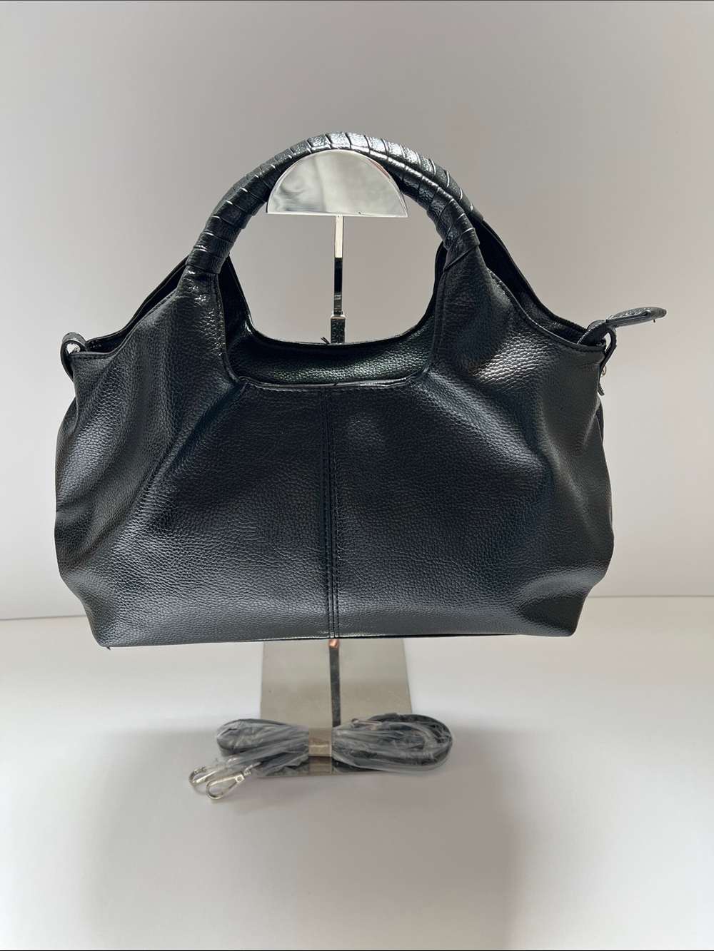 Vegan Leather Top Handle Bag with Detachable Crossbody Strap